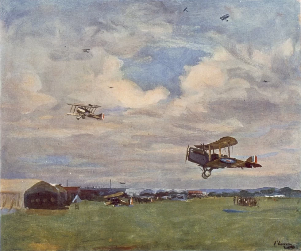 Un aerodromo, da British Artists at the Front, 1918
